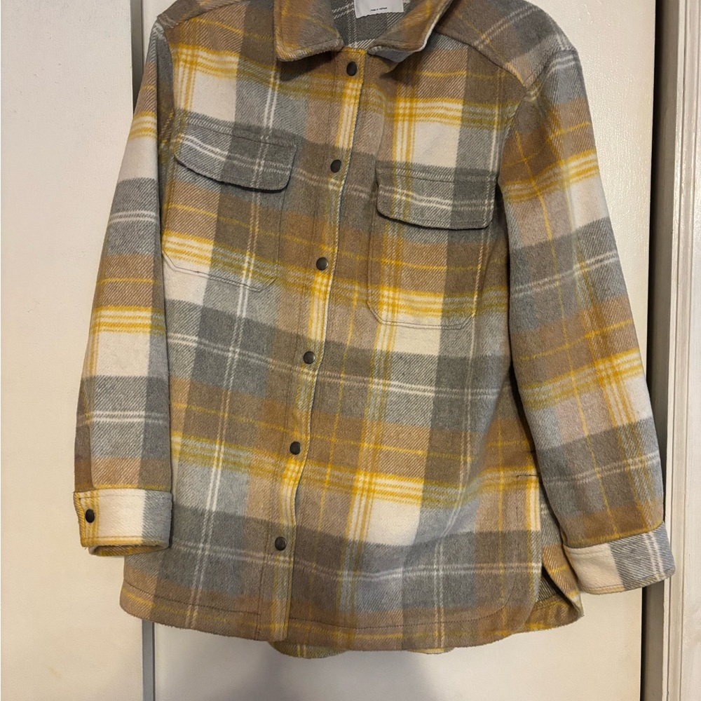 Old Navy Plaid Pea Coat - Yellow and Gray